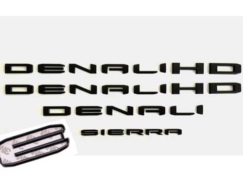 Image of 4Pcs Set 19-23 Denali DENALIHD Sierra Emblems 3D Letters Badges NAMEPLATE Stickers Decal Replacement for Sierra 1500 2500HD 3500HD Denali HD 23400374 (Overlay Emblem Matte Black)