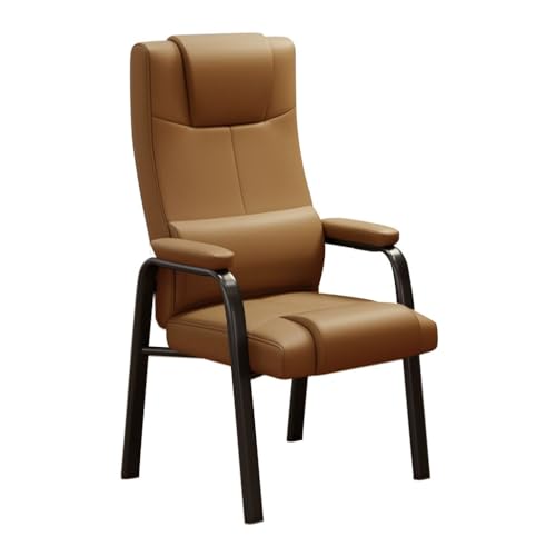 Silla de escritorio ejecutiva de respaldo alto con soporte lumbar, sillón de cuero para sala de espera y vestíbulo, cómodo cojín de asiento de látex (marrón claro)