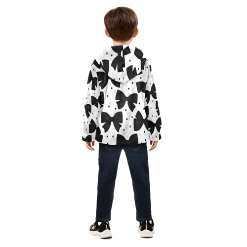 Black Bow Ties on White Toddler Fleece Jacket Girl Boys Hooded Fleece Jacket Coat Warm Outwear Zip-up 3-10T4