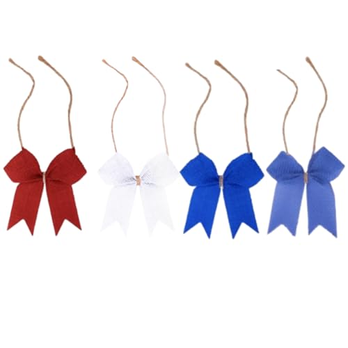 Meseey 24 Pack 3 Inch Solid Color Burlap Bows, Red White Blue Natural Burlap Ribbon Bows for Crafts, 4th of July, Christmas & Farmhouse Decor (Royal Blue/Navy/Red/White)