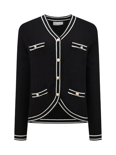 Women's Sweater Cardigan Contrast Trim Knit Ribbed Fall 2025 Jacket