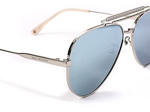 isheep Aviator Polarized Sunglasses for Women Men, Handmade Craft,Retro, Blue Lens, Metal Frame SIS-10-BL2