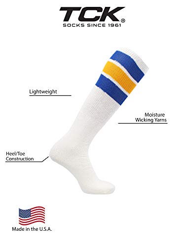 Image of TCK Retro Tube Socks with Stripes for Men & Women - 3 Stripe, 70's 80's Deadlift Socks