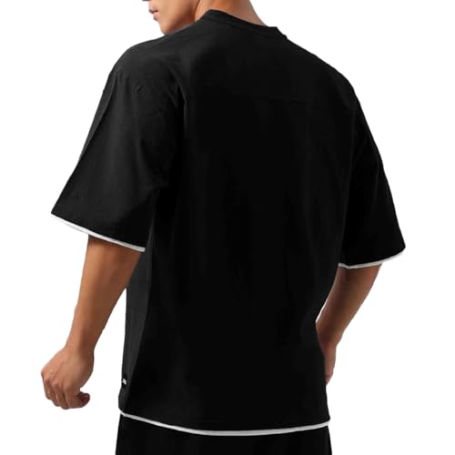 Mens Oversize Loose Hip-hop Shirts Plus Size Shirts Half Sleeve Workout Gym Sweatshirts for Men T834