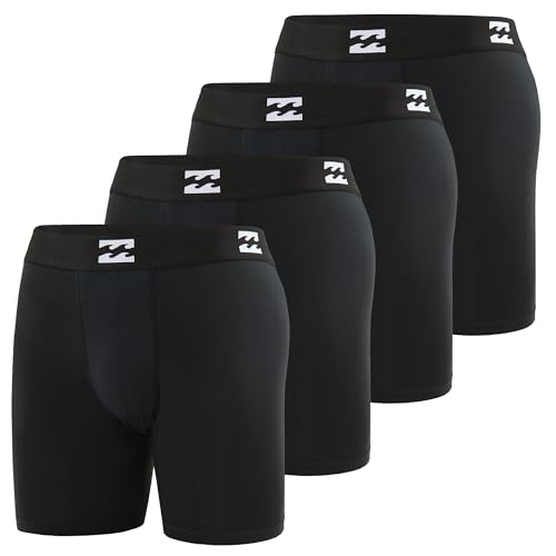 Billabong Mens Boxer Briefs 4 Pack Long Leg Performance Compression Shorts Mens Underwear 7.5” Inseam