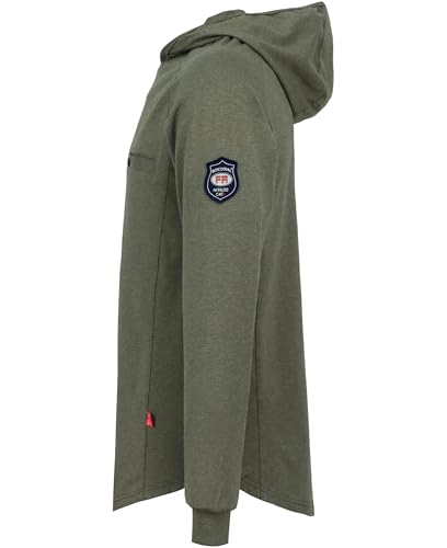 Image of BOCOMAL FR Hooded T Shirts Utility Pocket Fire Resistant Summer Hoodie CAT2 | 6oz Midweight Flame Retardant Cotton Hoodies,Kangaroo /Button Pocket,NFPA2112,Rib-Knit Cuffs,FRC Welding Arc Rated Work Shirt
