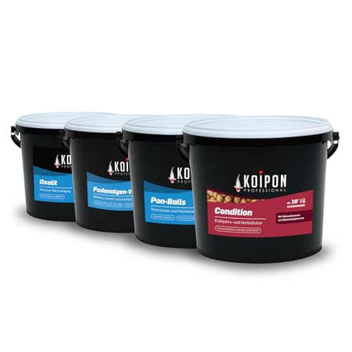 KOIPON Teichpflege Set für den Herbst - 4 hochwertige Produkte zur Pflege, Fütterung und Reinigung für den Koiteich Teich Gartenteich Sparpaket