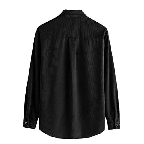 MYNKYLL Camisas masculinas de veludo cotelê outono inverno casual manga comprida cor sólida abotoada