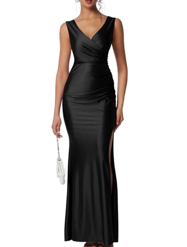 Memoriesea Women's Sexy Sleeveless V Neck High Split Evening Cocktail Maxi Dress