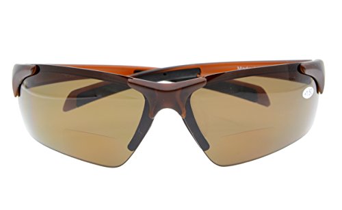 Eyekepper TR90 Unbreakable Sports Half-Rimless Bifocal Sunglasses Baseball Running Fishing Driving Golf Softball Hiking Brown Frame Brown Lens +1.753