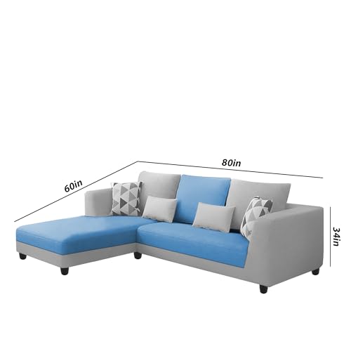 Image of Galib LHS 4 Seater L Shape Sofa Set for Living Room (Turquise Grey Fabric) Premium Fabric Sofa
