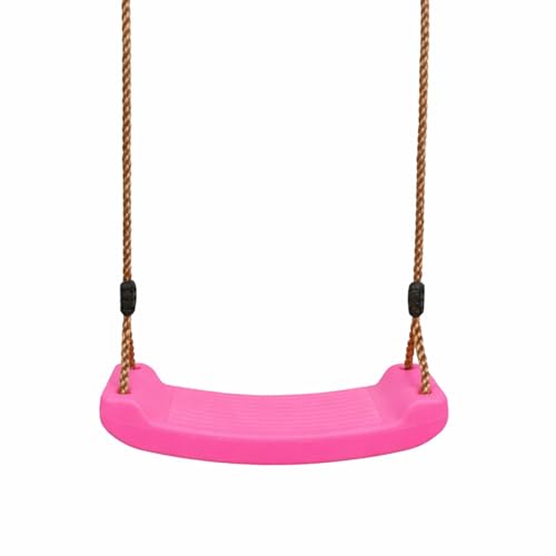 Image of Kids Outdoor Swing Seat with Strong Braided Ropes & Length Control Hinge – Heavy-Duty Playground Swing for Ages 3-10 – 100kg Capacity – Clamp Fixation (Pink)