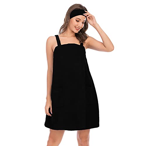 Verve Jelly Women Adjustable Closure Lightweight Spa Bath Body Wrap for Women Towel, Black