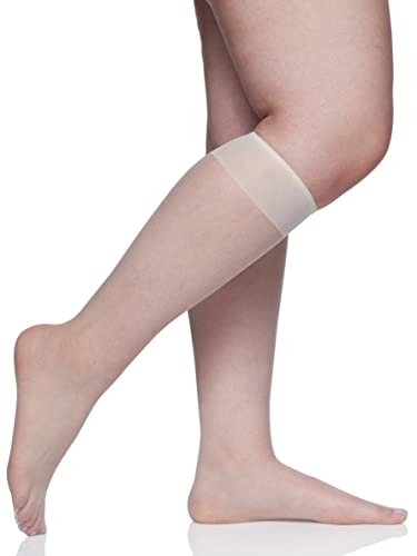 Berkshire womens 3 Pairs Ultra Sheer Pantyhose With Sandalfoot Toe Queen Size Knee High, Ivory, 10-13 Plus