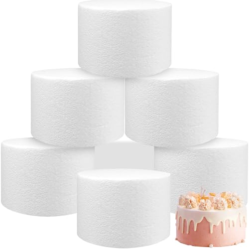 Paquete de 6 chupetes redondos de espuma para tartas, 15 x 10 cm, color blanco, para decoración de tartas, simulación de poliestireno para exhibición de bodas, baby shower, fiestas de cumpleaños