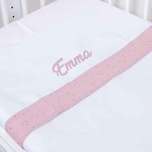 Parure de lit personnalisée brodée avec le nom du bébé - Lot de 3 pièces (drap-housse + comptoir + taie d'oreiller) - Bambula Topitos - Rose Maquillage - Fabriqué en Espagne (Minicuna 50 x 80) Cover