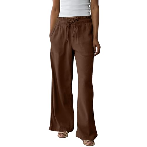 Wide Leg Linen Pants for Women 2025 Casual Loose High Waisted Pants with Pockets Flowy Comfy Beach Trousers Work Outfits