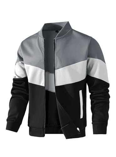 Image of Men's Lightweight Varsity Jacket Casual Bomber Jacket Stylish Color Block Coat
