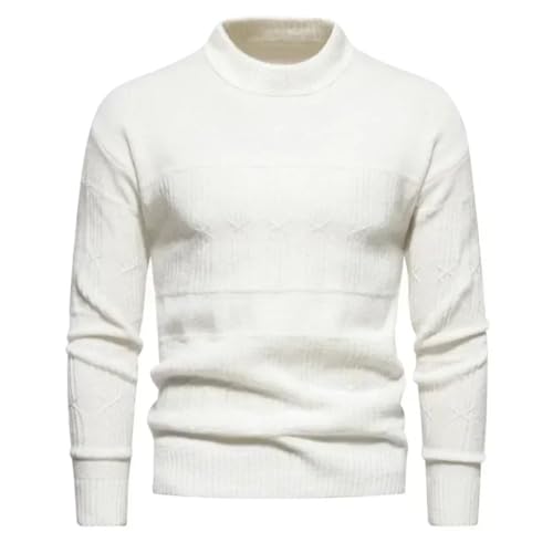 Men's Half High Neck Sweater Knitted Sweater Round Neck Slim Fit Warm Thick Pullover M46-White L