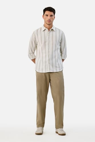Image of SNITCH Men Casual Trousers| Baggy Fit Mid Rise Solid Plain Front Style | Breathable Cotton Blend & Lightweight Linen Fabric for Summer & Everyday Outings