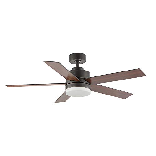 WINGBO 48’’ Modern Ceiling Fan with Lights and Remote Control, Contemporary Ceiling Fan Old Bronze, 5 Reversible Blades, Indoor LED Ceiling Fan for Kitchen Bedroom Living Room, ETL Listed