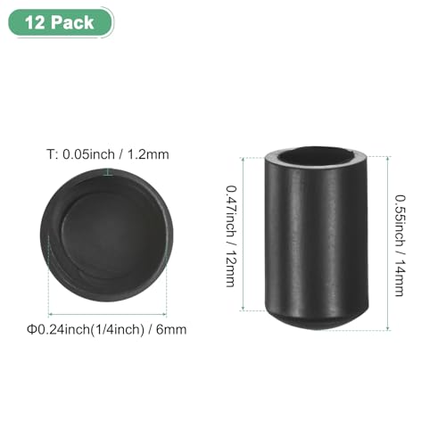 Image of M METERXITY 12-Pack Chair Leg Caps, 1 /4 Inch(6mm) PVC Chair Leg Floor Protectors for Folding Chairs /Metal Chairs /Furniture Table /Hardwood Floors, Round Non-Slip Cover End Tips [Black]