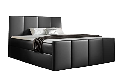 Generisch Boxspringbett SARA für Schlafzimme (Schwarzes - Kunstleder Madryt 9100, 140 x 200)