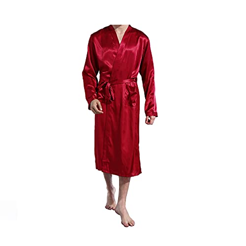 Foetest Bathrobe Long Robes Men Thin Solid Color Nightgown Long Sleeve Cardigan Sleepwear Loose Glossy Clothes Silk2