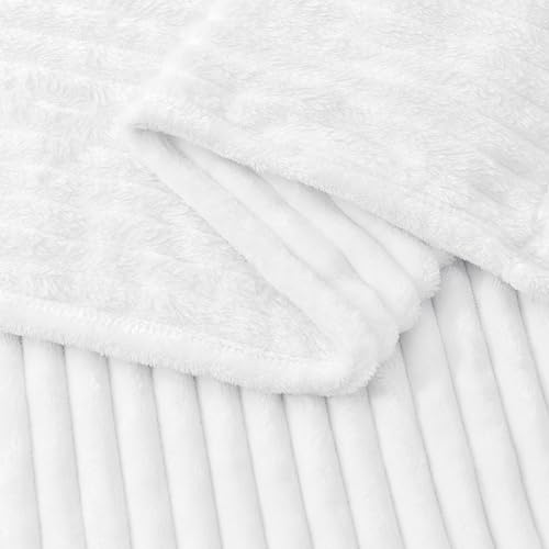 Image of BEDELITE Fleece Blanket Queen Size - 3D Ribbed Jacquard Soft and Warm Decorative Fuzzy Blankets - Cozy, Fluffy, Plush Lightweight Throw Blankets for Couch, Bed, Sofa(White, 90x90 inches)