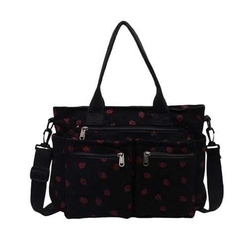 Image of Women Strawberry Bags, Corduroy Everyday Tote Bag Kawaii Shoulder Purse Handbag Crossbody Work Bag