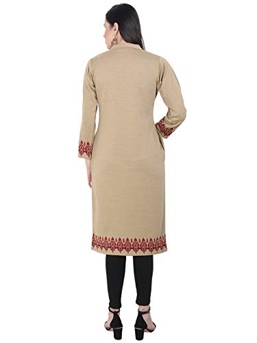 Image of Rosary Women's Winter Wear Embroidered Warm Woolen Straight Full Sleeve Kurti with Pockets