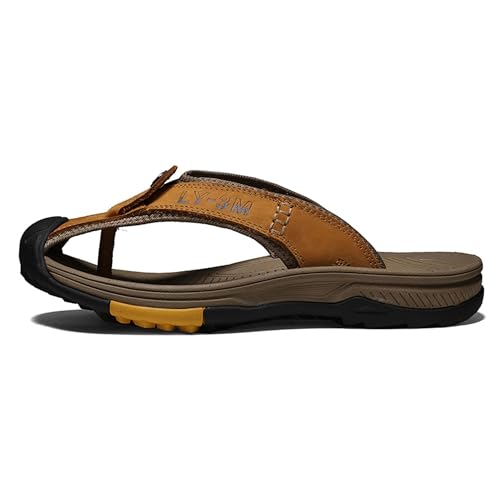 Men's Premium Leather Flip Flops, Summer Fashion Sandals, Thick Bottom Protective Toe Flip Flops, Non-slip Wear Resistant and Durable, Suitable for Both Indoor and Outdoor.2