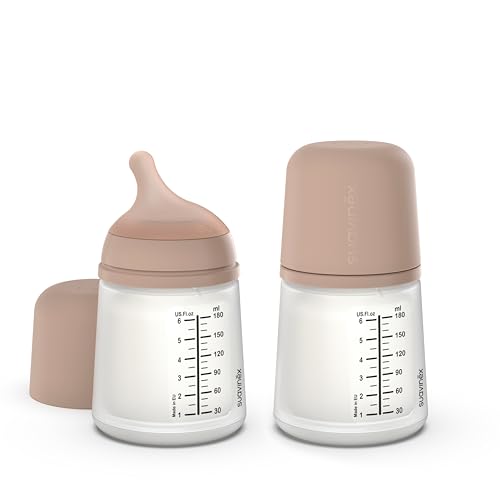 Image of Suavinex Zero Zero Anti Colic Baby Bottle, No 1 Spanish Baby Bottle Brand, Minimizes Bottle Rejection & Nipple Confusion, Perfect for Combo Feeding, 2pk, 6oz/180mL, Medium Tone, Adaptable Flow Nipple