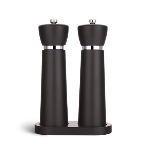 TLYSXPRO Wooden Salt and Pepper Grinder Set – Refillable Salt and Pepper Mill with Adjustable Upgraded Large Size Ceramic Burr – Manual Pepper Grinder with Beech Wood Body – 8.3” Tall (Chocolate Wood)