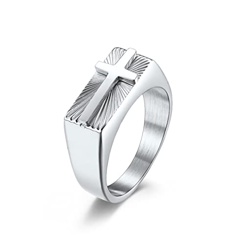 STARCHENIE Cross Rings for Men Stainless Steel High Polished Christian Religious Ring Size 7-12