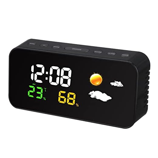 Digital Clock with Indoor Thermometer Hygrometer Colorful Display Room Clock with Temperature and Humidity Monitor Gauge Black