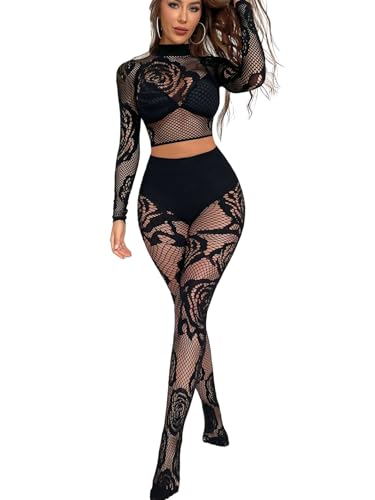 Ensemble de lingerie 2 pièces et collants en résille femme pour briller en soirée