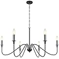 Congratsu 6 Light Farmhouse Chandelier Matt Black Classic Candle Ceiling Hanging Light Fixture Rustic Pendant Lighting for Dining Room, Living Room, Kitchen Island, Bedroom, Foyer, 35" D