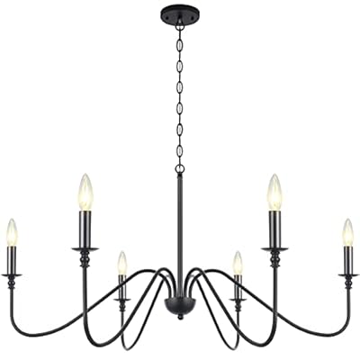 Congratsu 6 Light Farmhouse Chandelier Matt Black Classic Candle Ceiling Hanging Light Fixture Rustic Pendant Lighting for Dining Room, Living Room, Kitchen Island, Bedroom, Foyer, 35" D