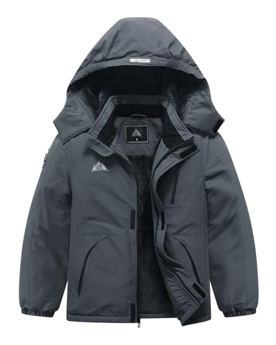 Image of Kid's Ski Jacket Waterproof Winter Coat Boy's and Girl's Fleece Snowboarding Jackets with Detachable Hood