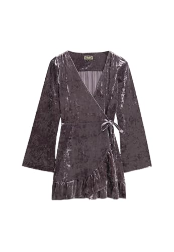Superdry Damen Mini-Wickelkleid aus Samt Dunkles Felsgrau 40