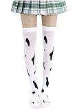 C-ZOFEK Women's Cow Print Over Knee Socks Elastic Tube Animal Series Thigh High Stockings (white)