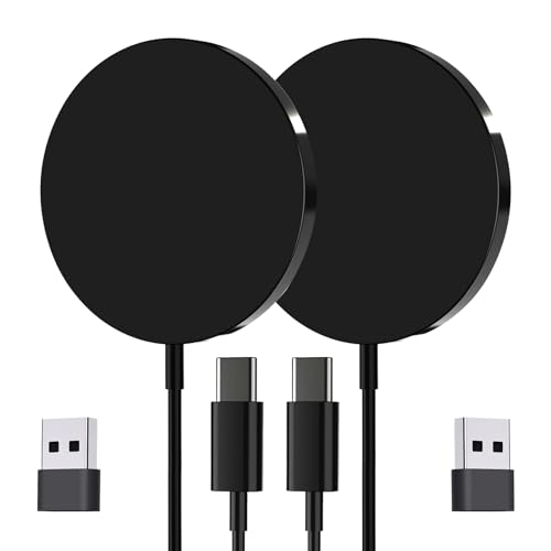 Quartdaxy for MagSafe Charger 2 Pack Magnetic Wireless Charging Pad for iPhone 17/17 Pro/17 Pro Max/Air/16 15 14 13 12 Pro Max Plus mini & AirPods 2 3 Pro Aluminum Alloy USB-C/A Ports(Solid Black)