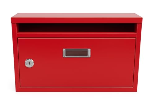 Cassetta della posta cassetta postale per le lettere rettangolare in metallo verniciato per esterno con serratura e chiave cassetta delle lettere 30x20x10 cm (Rosso)