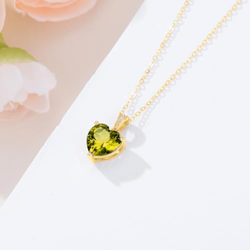 14K Solid Gold Birthstone Heart Necklace, Dainty Yellow Gold Colored Gemstone Heart Pendant Forever Love Jewelry Gift for Women, Mom, Wife 16"-18"3
