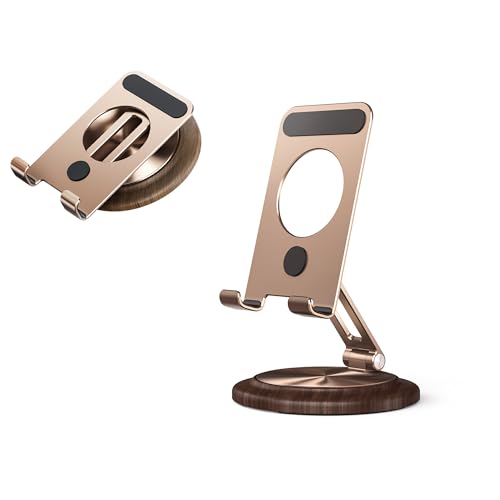 Soporte de teléfono con base de madera de nogal escritorio ajustable y plegable