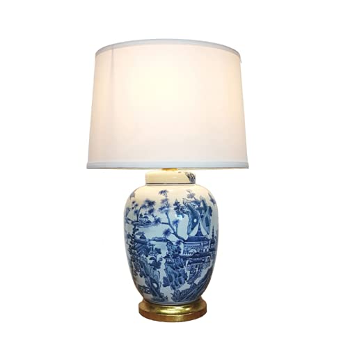 DOWNTON INTERIORS Large Blue White Willow Tree Oriental Ceramic Porcelain Table Lamp (M12947) – Chinese Mandarin Style