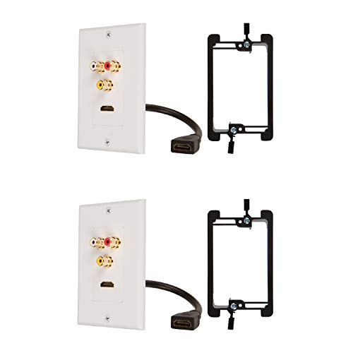Buyer's Point HDMI Pigtail RCA Wall Plate [UL Listed] with Single Gang Low Voltage Mounting Bracket Device (2, White Kit)