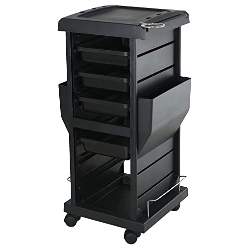 PureSana Chromium Professional 4 Drawer Rolling Salon Trolley Cart Station with Nail Polish Rack for Hair & Cosmetology Supplies & Beauty Tools, Black