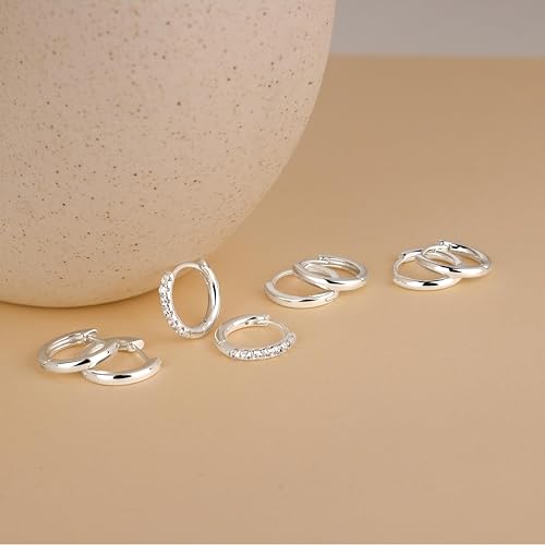 Image of Small Gold Huggie Hoop Earrings Set for Women Men Hypoallergenic 14K Plated Stack Cartilage Earrings, Sterling Silver Multiple Piercing Lightweight Mini Thin Cute Dainty Trendy Jewelry Gifts for Women